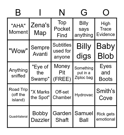 Curse of Oak Island Bingo Card