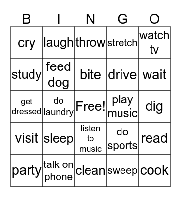 Activities Bingo Card