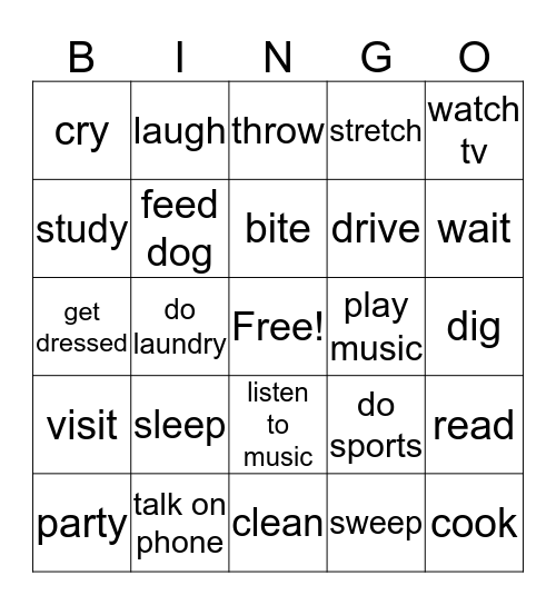 Activities Bingo Card
