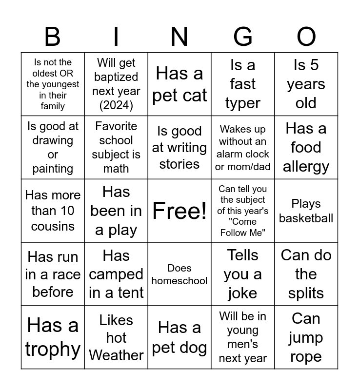 Round Rock Primary Bingo (older kids 3) Bingo Card