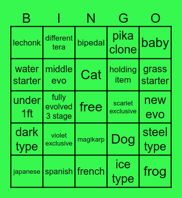 pokemon scarlet/violet bingo Card