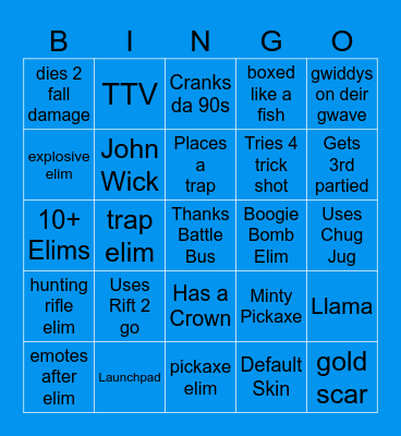 Fartnite Bingus Bingo Card