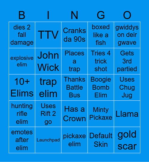 Fartnite Bingus Bingo Card