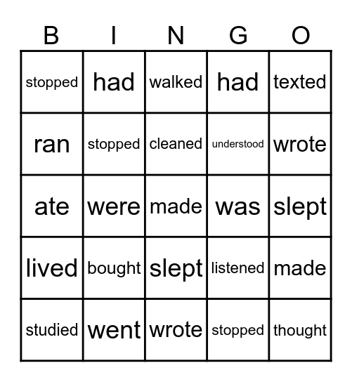 Simple past Bingo Card