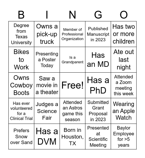 2023 Tropical Medicine Retreat Ice-Breaker Bingo Card