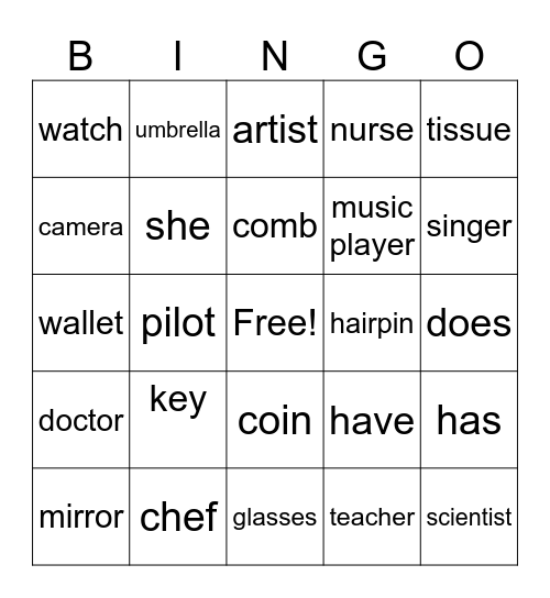 English Bus Vocabulary Bingo Card