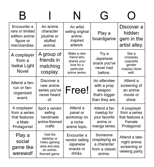 AniMaine 2024 Bingo Card