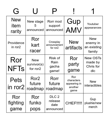 Festival of Gup Bingo Card