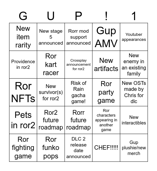 Festival of Gup Bingo Card