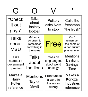 Mr. Konczal Bingo Card