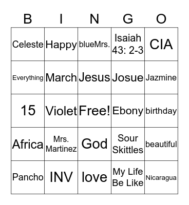 Happy Birthday Celeste!!! Bingo Card