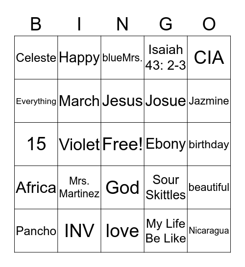 Happy Birthday Celeste!!! Bingo Card