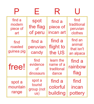 Peru 2023! Bingo Card