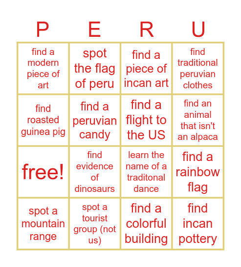 Peru 2023! Bingo Card