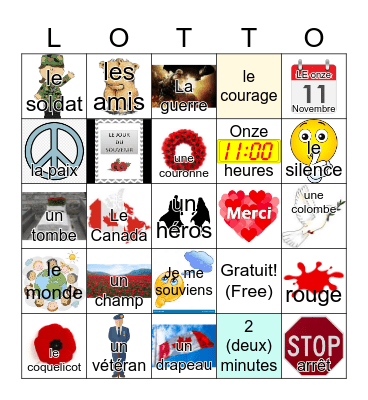 Le Jour Du Souvenir Bingo Card