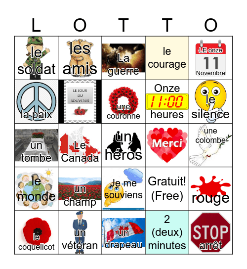 Le Jour Du Souvenir Bingo Card