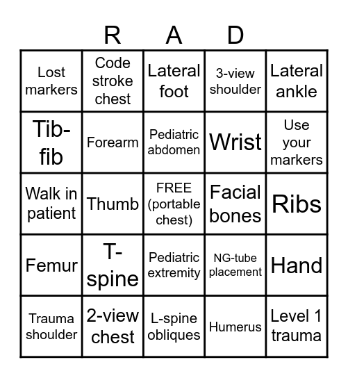 Rad Tech Bingo :) Bingo Card