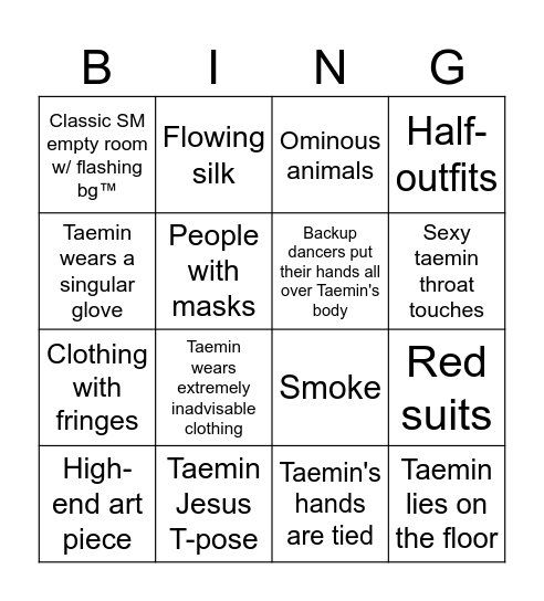 Taemin Bingo (Guilty) Bingo Card