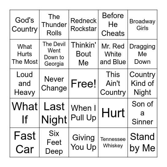 COUNTRY GOES ROCK Bingo Card