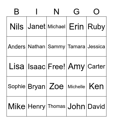Holm Family Bingo Card