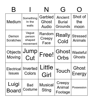 Ghost Show Bingo Card