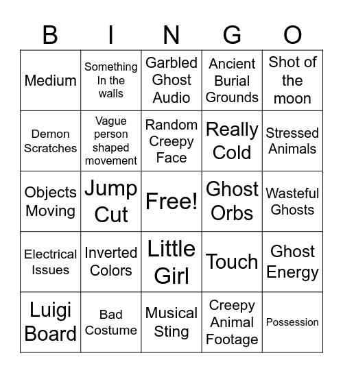 Ghost Show Bingo Card