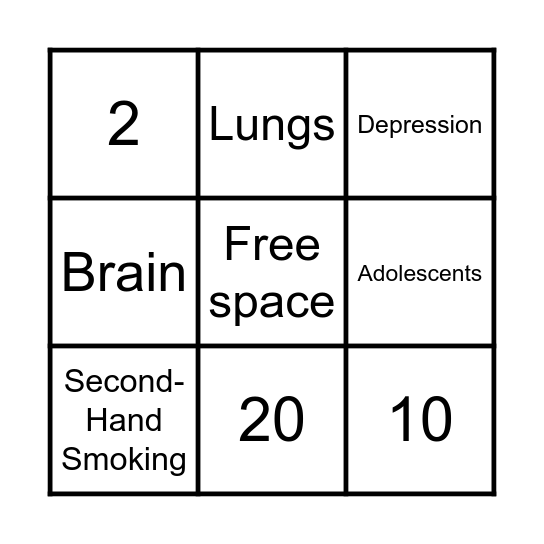 Nicotine Bingo Card