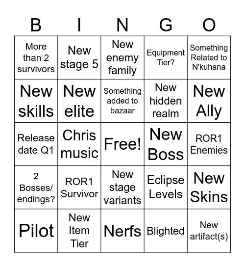 ROR2 DLC 2 Bingo Card