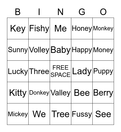 Long E Bingo Card