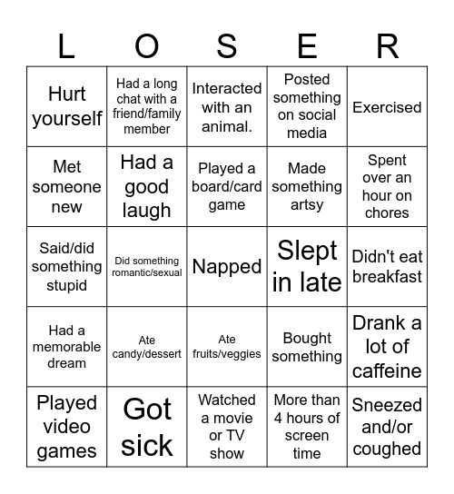 Did you lose today? Bingo Card