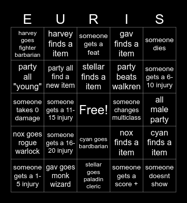 Lost Heros Of Euris Bingo Card