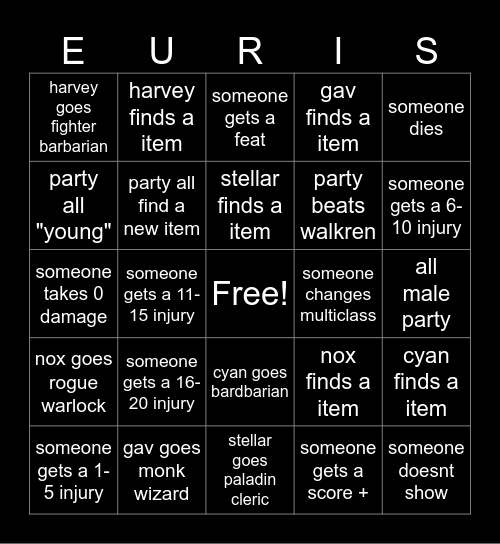 Lost Heros Of Euris Bingo Card