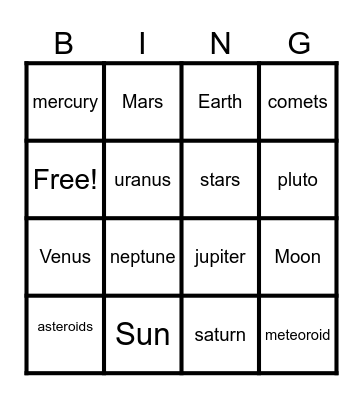 solar system bingo Card