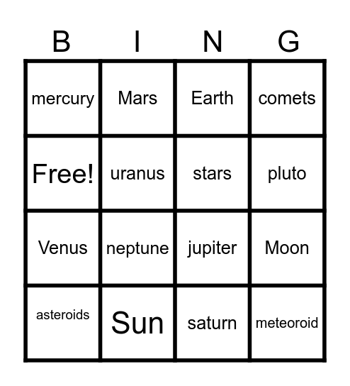 solar system bingo Card