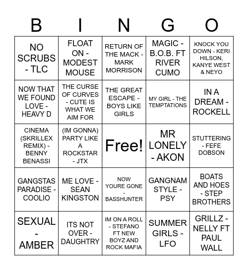 Mix Tape 1.0 Bingo Card
