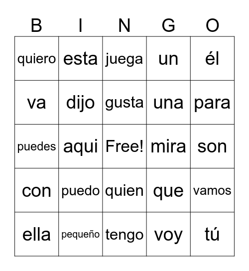 Palabras Uso Frecuente-Amarillas Bingo Card