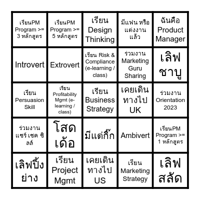 Product Manager Bingo Card