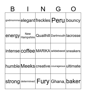 Ewe Party Bingo Card