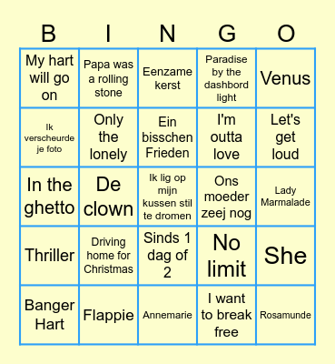 Muziek Bingo Card