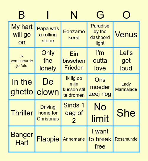 Muziek Bingo Card