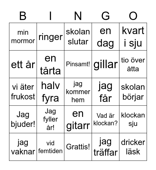 På gång 1 del 2 Bingo Card