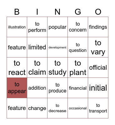 LIST A Bingo Card
