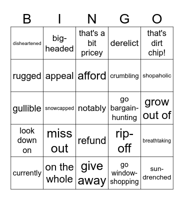 unit 1-2 Bingo Card