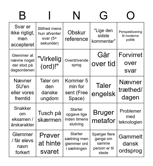 Dansk Bingo Card