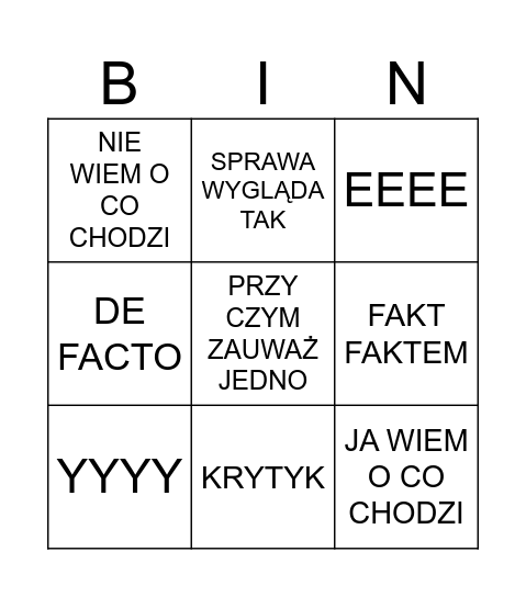 MARECZEK BINGO Card