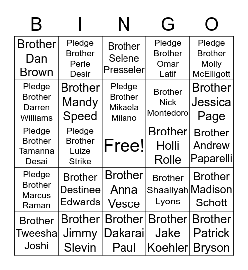 ALPHA KAPPA PSI Bingo Card