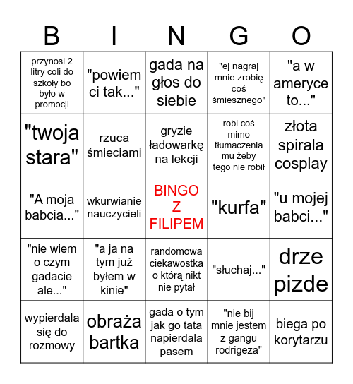 Bingo z Filipem Bingo Card