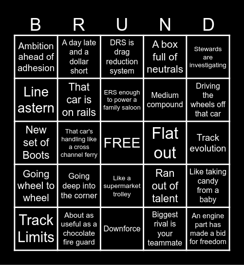 Brundle Bingo Card