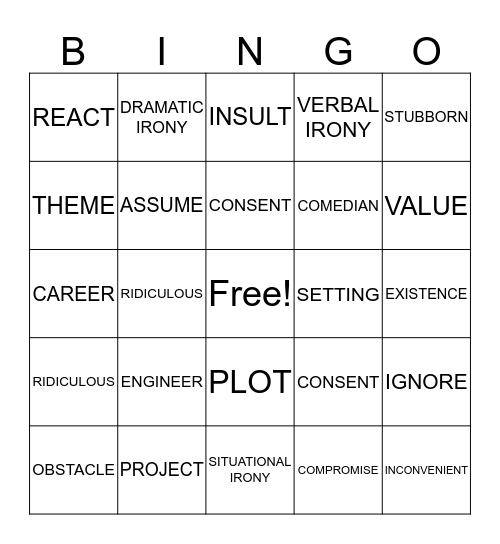 Vocabulary Bingo Card