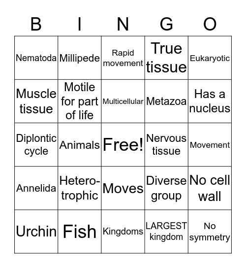 Animalia Bingo Card